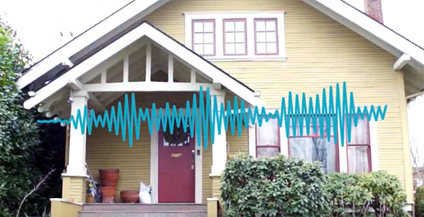 在房子外面有声波代表邻居在白天玩嘈杂的音乐
